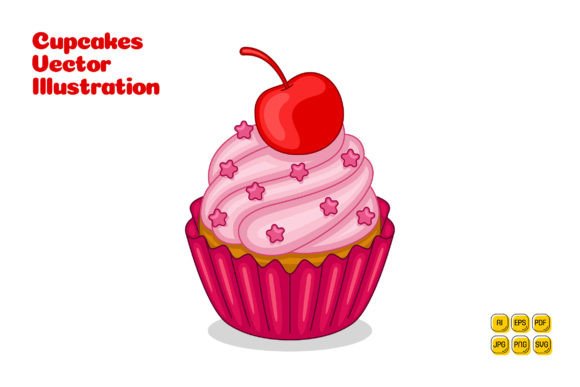 Cherry Cupcakes Vector Illustration Graphics