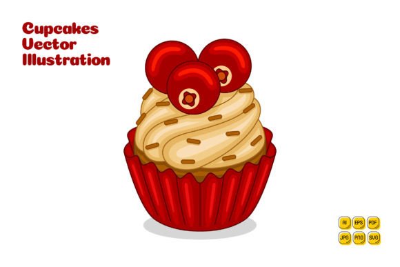 Cranberry Cupcakes Vector Illustration