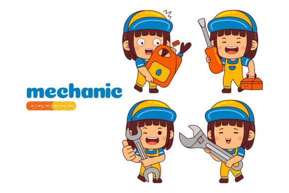 Cute Mechanic Girl Vector Pack 02