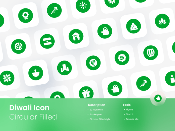 Diwali Icon Set Circular Filled Style