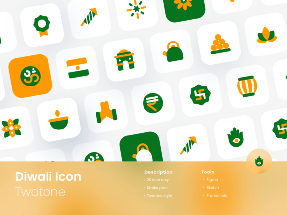Diwali Icon Set Two-Tone Style