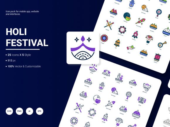 Holi Festival Icon Pack: Graphics and Icons for Creative Publishing