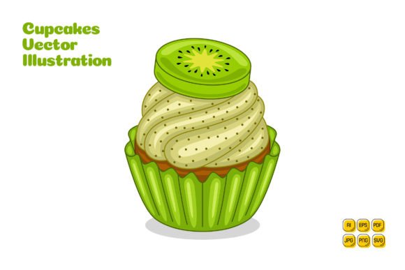 Kiwi Cupcake Vector Illustration Graphics