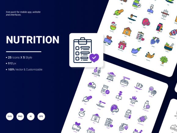 Nutrition Icon Pack: Graphics and Icons for Digital Sellers