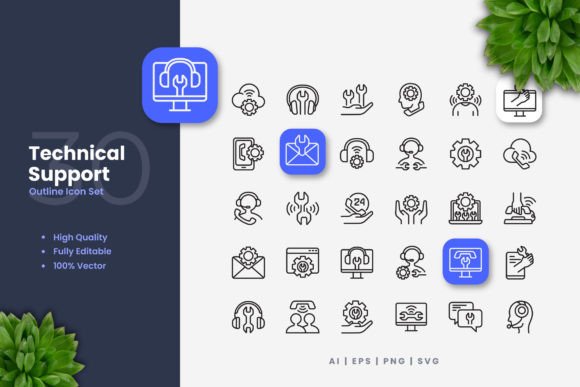 Technical Support Icons for Graphics and Icons