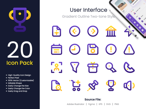 User Interface Icons Gradient Outline Graphics