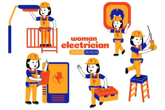 Woman Electrician Vector Pack 03: Graphics & Illustrations for Branding