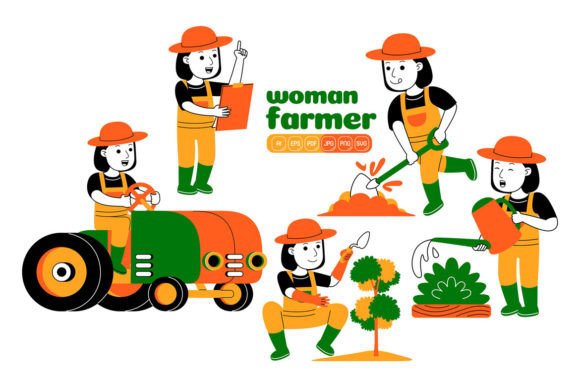 Woman Farmer Vector Pack 03: Graphics & Illustrations for Real Publishing