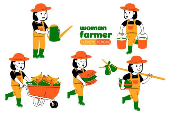 Woman Farmer Vector Pack 04 β Graphics & Illustrations