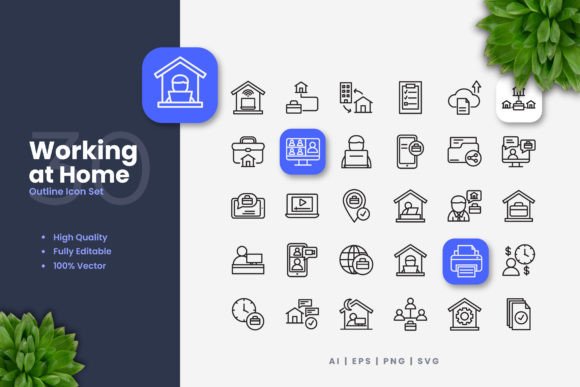 Working at Home Icons Graphics and Icons